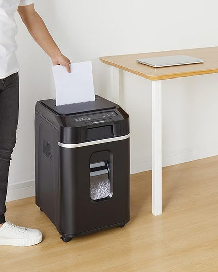 Amazon Basics 200-Sheet Auto Feed Cross Cut Paper Shredder with Pullout Basket, Black