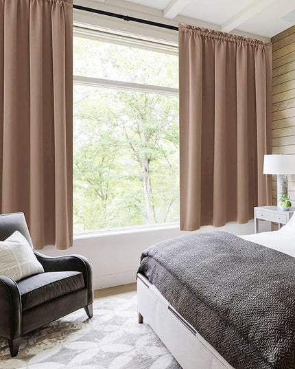 DWCN Blackout Curtains Room Darkening Thermal Insulated Bedroom Curtains Window Curtain Panels, 52 x 63 inches Long, Set of 2 Khaki Rod Pocket Drapes