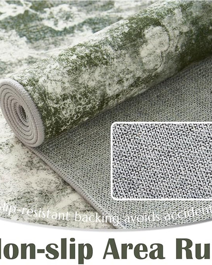 jinchan Washable Area Rug 6x9 for Living Room - Soft Faux Wool Ultra-Thin Stain Resistant Non-Slip Distressed Vintage Floral Rug Large Christmas Carpet for Bedroom Home Office, Nursery(Green, 6'x9')