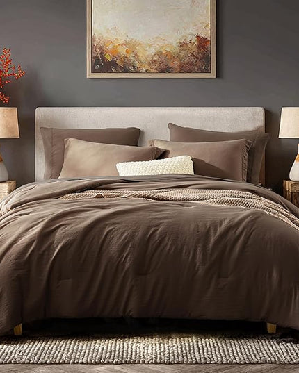 WRENSONGE King Size Comforter Set- 7 Pieces Soft Chocolate Brown Bed in a Bag King with Fitted Sheet, Flat Sheet, 2 Pillow Shams, and 2 Pillowcases-Warm King Bedding Set for All Season
