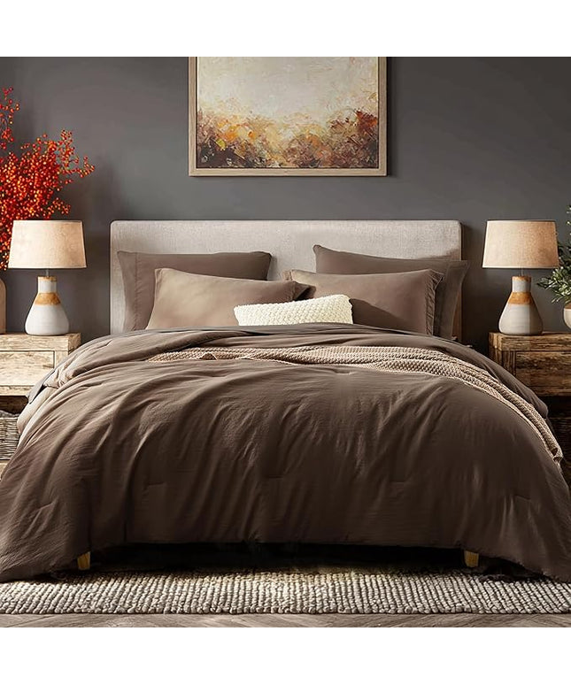 WRENSONGE King Size Comforter Set- 7 Pieces Soft Chocolate Brown Bed in a Bag King with Fitted Sheet, Flat Sheet, 2 Pillow Shams, and 2 Pillowcases-Warm King Bedding Set for All Season