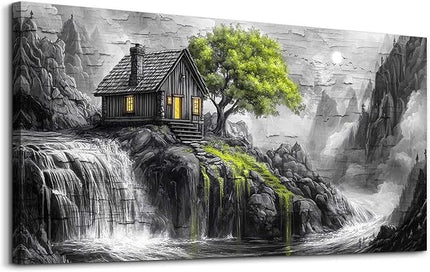 ERQINHUA Black And White Wall Painting Canvas Wall Art For Living Room Wall Decor For Bedroom Office Decoration Green Tree Landscape Pictures Artwork Modern Inspiration Posters Home Decor 20"X40"