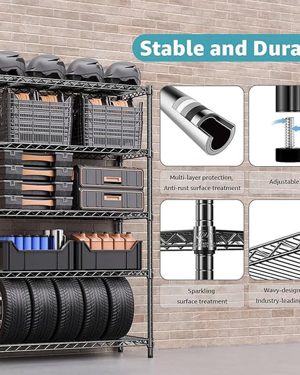 1750 lbs Steel Storage Shelving 5-Tier Utility Shelving Unit Steel Organizer Wire Rack for Home,Kitchen,Office,Garage, 1750 LBS Capacity 17.7" D x 47.2" W x 72.3" H