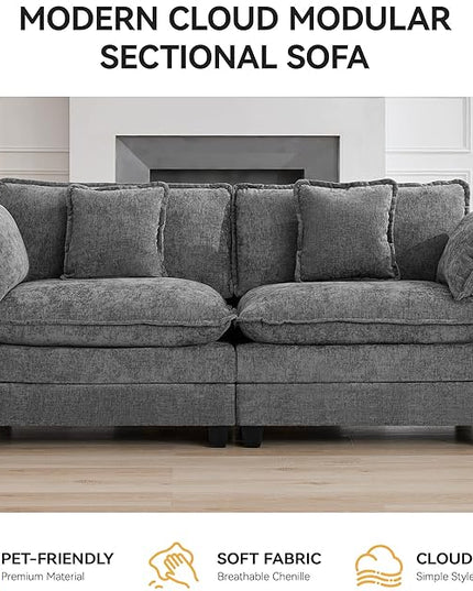 76'' Cloud Deep Seat Loveseat, Upholstered Chenille Modular 2-Seats Sectional Sofa Couch, Modern Comfy Settee Loveseat for Living Room Set, Small Apartment, Grey