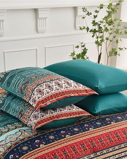 Cottolester Boho King Size Comforter Set 8 Pieces,Green and Brown Bohemian Striped Bed in a Bag,Floral Soft Microfiber Bedding Comforter Set