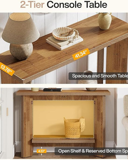 Tribesigns 41 Inches Rustic Sofa Console Table with Storage Shelf, 2-Tier Wooden Small Entryway Table Behind Couch for Living Room, Hallway, Entrance, Foyer