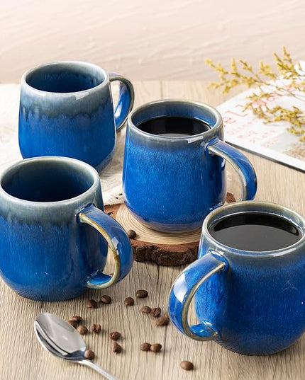 bestone Coffee Mugs Set of 4，15 oz Large Coffee Mugs, Ceramic Mugs with Handles,etc Coffee Mugs, Cups for Coffee Cereal Latte ，Microwave & Dishwasher safe，Dark Blue