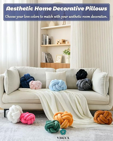 Knot Pillow Ball, Soft Home Decorative Throw Pillows Cushion, Round Changeability Knotted Pillows, Modern Home Handmade Cushions for Bedroom, Sofa, Couch (8 Inch, Navy)