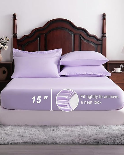 NTBAY Queen Comforter Set with Sheets, 7 Pieces Soft and Breathable Queen Bedding Set, Bed in a Bag, Down Alternative Comforter Set Solid Color All Season, Queen Bedding Set, Light Purple