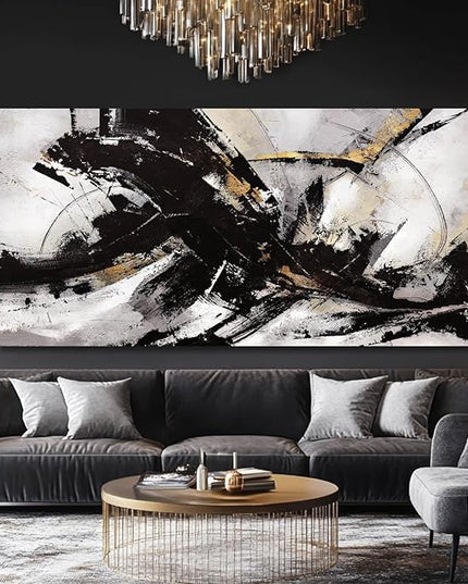 Abstract Wall Art for Living Room Canvas Wall Decor Large Artwork Black And Gold Wall Decorations Black Pictures for Wall 29"x58"