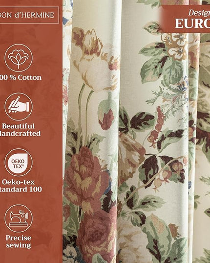 Maison d' Hermine Curtains for Living Room 100% Cotton 124 inch Length Two Panels Light Filtering Curtains for Bedroom Windows with Rod and Loop Pockets Drapes (Abbeville, 50" W x 124" L)