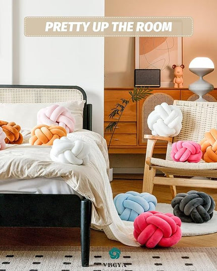 Knot Pillow Ball, Soft Home Decorative Throw Pillows Cushion, Round Changeability Knotted Pillows, Modern Home Handmade Cushions for Bedroom, Sofa, Couch (8 Inch, White)