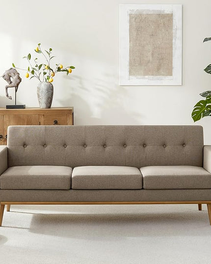 HUIMO Sofa Couch, Mid Century Modern Sofa with Solid Wood Frame, Button Tufted Couch for Bedroom, Living Room, Office, Apartment (Brown, 80 inch)