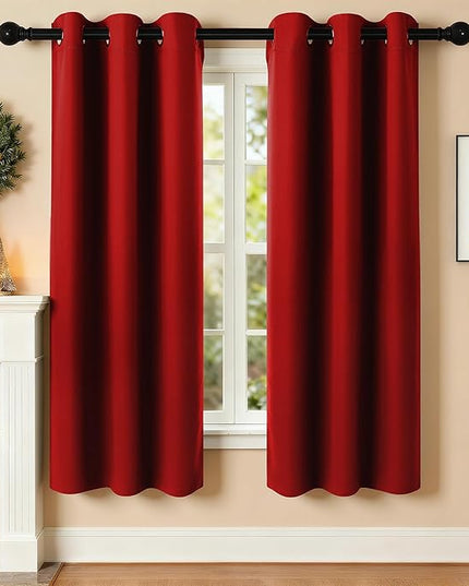 Room Darkening Curtains 63 Inch Length for Bedroom Living Room, Insulated Thermal Grommet Curtain Drapes, Blackout(60-90%,Not 100%) Window Treatment Decor, 2 Panels, 35x63, Red
