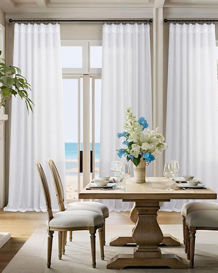 Pitalk White Semi Sheer Curtains 36 Inch Wide for Living Room 2 Panels Set Back Tab Drapes Light Filtering Rod Pocket White Linen Curtains for Bedroom 36 x 84 Inch Length
