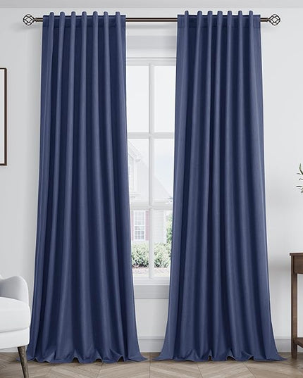 Guken Blackout Curtains 108 Inch Length 2 Panels Set for Living Room Bedroom Back Tab Thermal Insulated 100% Black Out Linen Drapes Room Darkening Window Curtains 108 Inches Long,Classic Blue