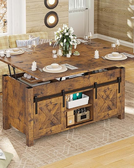 SEDETA Lift Top Coffee Table, 4 in 1 Convertible Coffee Tables with Storage and Hidden Compartment for Living Room, Farmhouse Coffee Table Converts to Dining Table, Dining Reception Room, Rustic Brown