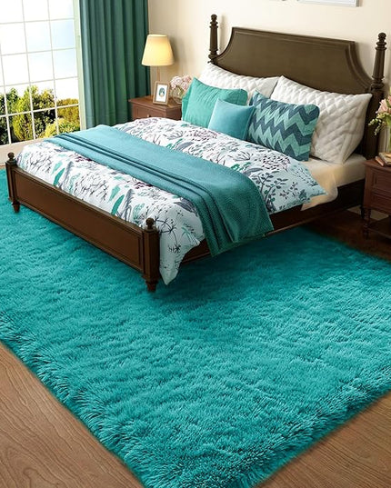 Ophanie Teal Rugs for Bedroom Living Room, Fluffy Fuzzy Furry Carpet, Plush Soft Shaggy Bedside Indoor Floor 4x6 Area Rug for Kids Girls Boys Baby Teen Dorm Nursery Home Decor Aesthetic