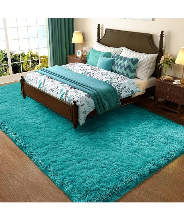 Ophanie Teal Rugs for Bedroom Living Room, Fluffy Fuzzy Furry Carpet, Plush Soft Shaggy Bedside Indoor Floor 4x6 Area Rug for Kids Girls Boys Baby Teen Dorm Nursery Home Decor Aesthetic