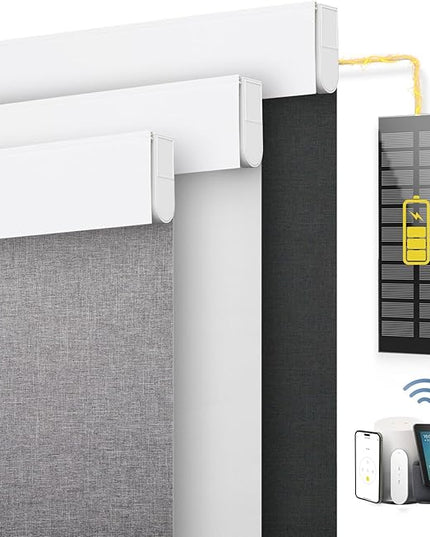 DENFOON Motorized Blinds with Remote Control, Custom Blackout Smart Blinds [with Cover],Electric Blinds with Complimentary Solar Panel, Cordless Automatic Roller Shades for Windows,Black,Custom