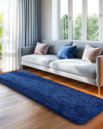Ophanie Blue Runner Rug for Hallway, 2x6 Bedroom Bedside Living Room Rugs, Non Slip Fluffy Soft Shaggy Carpet for Kids Girls Boys Dorm Nursery Home Decor Aesthetic
