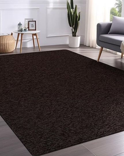 Beverly Rug Non-Slip Modern Rug 6x9 Solid Traditional Rubber Backing Machine Washable Soft Thin Indoor Area Rugs for Living Room Stain Resistant Non Shedding Casual Carpet (6 x 9 Brown)
