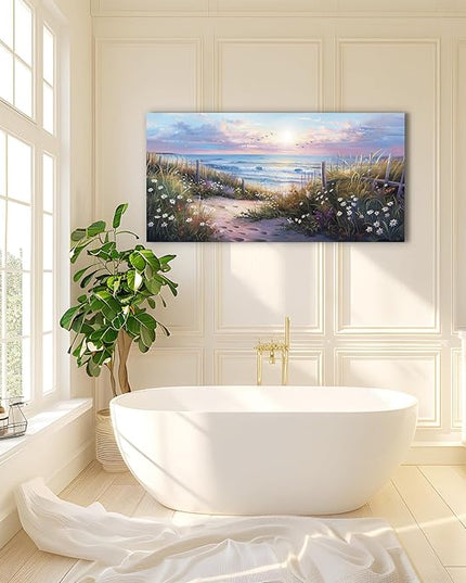 hyidecorart Canvas Wall Art For Living Room Wall DecorFor Bedroom Flower Beach Scenery Wall Painting Blue Ocean Pictures Artwork Office Decor Modern Framed Posters Home Decorations 20"X40"