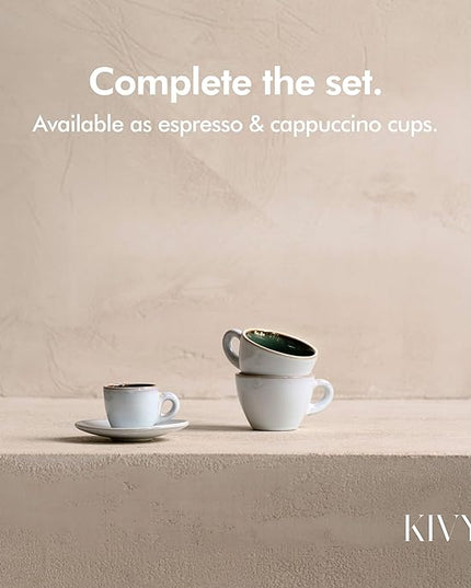 KIVY Stoneware Espresso Cups, 4-Piece Set - Italian Design, Thick-Walled, 3 oz, Microwave & Dishwasher Safe