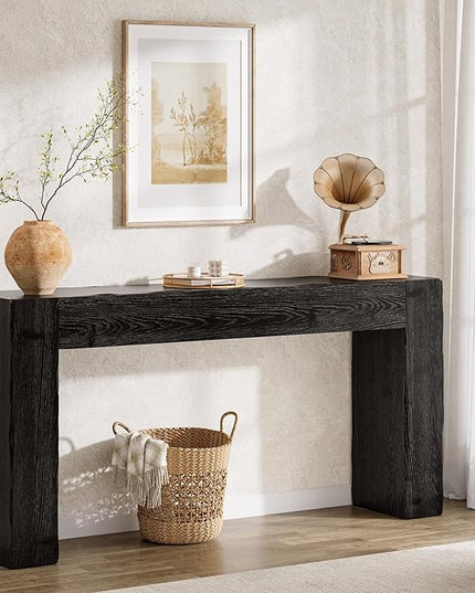 Solid Wood Console Table, 63-Inch Farmhouse Sofa Table Behind Couch for Entryway, Living Room, Foyer, Easy Assembly (Black)