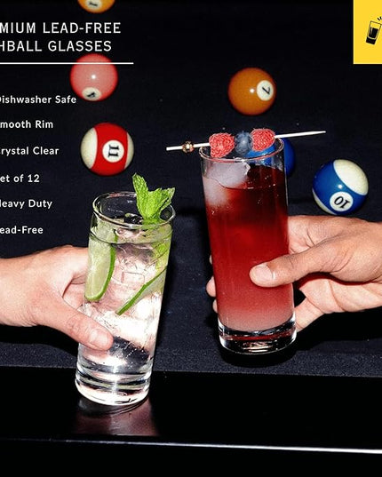 LEMONSODA Premium Highball 12oz Glass Set - Elegant Tom Collins Glasses Set of 6, 12, and 48 Tall Drinking Water Glasses - Bar Glassware for Mojito, Whiskey, Cocktail (Set of 12)