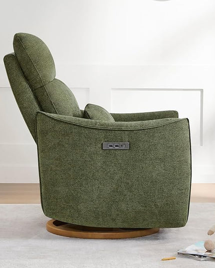CHITA Swivel Rocker Recliner Chair, Power Nursery Glider Recliner, Nursery Rocking Chair with Adjustable Power Headrest, FSC Certified, Solid Wood Base, Moss Green