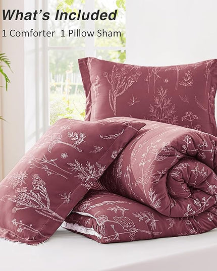 Love's cabin Vintage Rose Twin Comforter Set - Twin XL Size Comforter Set Dorm Bedding, 2 Pieces Cute Floral Bedding, Reversible Flowers Comforter, 1 Comforter & 1 Pillow Sham