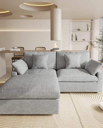 WJShome Cloud Couch Modular Sectional Sofa,82.68" L Shaped Couch,Down Filled Convertible Wide Seater, 2 Seater+Ottoman for Living Room Set,Covers Washable&Replaceable,Grey