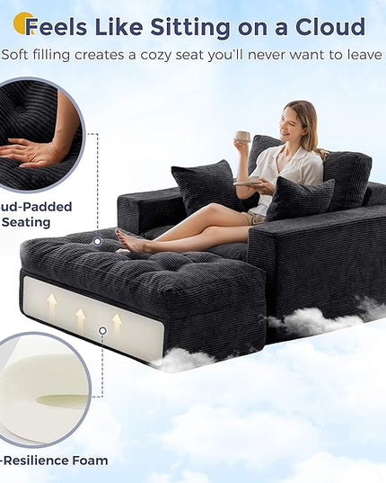 MAXYOYO Modular Sectional Chaise Lounge Sofa, Upholstered Lounge Chair with Ottoman, Comfy Couch with Layered Cushion, Tufted Upholstered Sleeper Chair for Living Room, No Assembly, Black