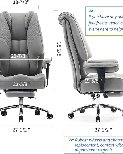 Big and Tall Office Chair with Footrest, PU Leather High Back Executive Office Chair 400lbs, Ergonomic Computer Chairs Lumbar Support for Heavy People (Mesh Grey)