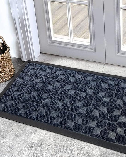 Bulijojo Sturdy Front Entrance Doormats,Durable Heavy Duty Welcome Mat,Thick Absorbent Natural Rubber Non Slip Mat,Easy Clean Entryway Mat Geometric Blue 23"x35"