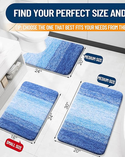 OLANLY Bathroom Rug Set 2 Piece, Soft Absorbent Microfiber Bath Mats and U-Shaped Contour Toilet Rug, Non-Slip, Machine Wash Dry, Shaggy Bath Mats for Bathroom (24"x16"+24"x20", Light Royal Blue)