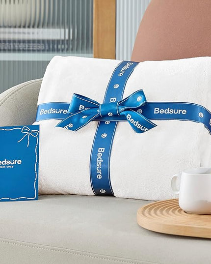 Bedsure GentleSoft Fleece Throw XL Blanket White - 300GSM Soft Lightweight Plush Cozy Blankets for Bed, Sofa, Couch, Travel, Camping, 50x70 inches