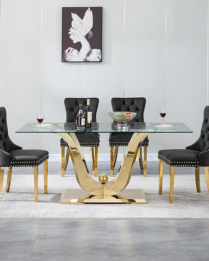 HomVent 70'' Glass Dining Table Set for 4, Modern Rectangle Kitchen Table Set for 4, Glass Dinner Table and Chairs Set for 4 for Living Room,Kitchen