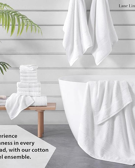 LANE LINEN 100% Mercerized Cotton Luxury Bathroom Towel Set - 16 Pcs - Super Soft, Fluffy & Highly Absorbent - 4 Bath Towels, 8 Washcloths, 4 Hand Towels - Complete Family Pack - White Bath Towel Set