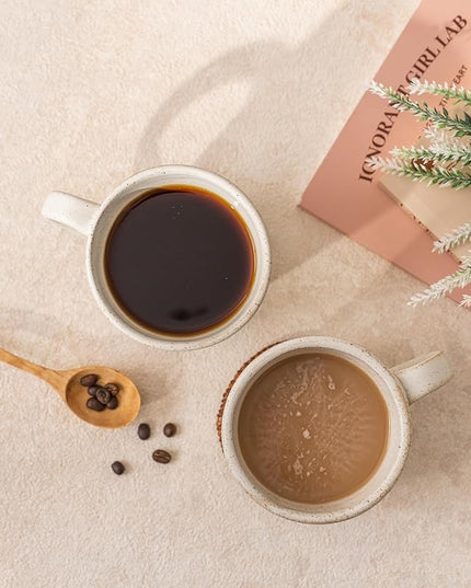 Stoneware Mug Set of 4-14oz Ceramic Coffee Mugs & Tea Cups with Handle - Perfect for Hot & Iced Drinks - Microwave & Dishwasher Safe - Rustic Minimalist Style - Oatmeal Cream - Ideal Gift