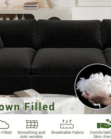 Cloud Modular Sectional Sofa,2 Seat Down Filled Sofa 78.6" Minimalist Sofa,Cover Washable and Replaceable Couches for Living Room,Sectional Sofa Deep Seat Black
