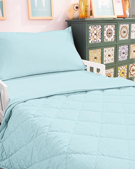 NTBAY Toddler Bedding Set - 4 Piece Soft and Breathable Crib Bedding Set for Boys and Girls, Includes Quilted Comforter, Fitted Sheet, Flat Top Sheet and Envelope Pillowcase, Aqua