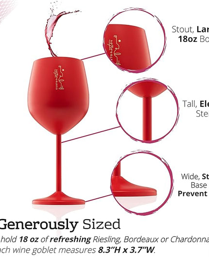 Gusto Nostro Stainless Steel Wine Glass - 18 oz - Unbreakable Colorful Wine Glasses for Travel, Camping and Pool - Fancy, Unique and Cool Portable Metal Wine Glass for Outdoor, Picnics (Set of 2)