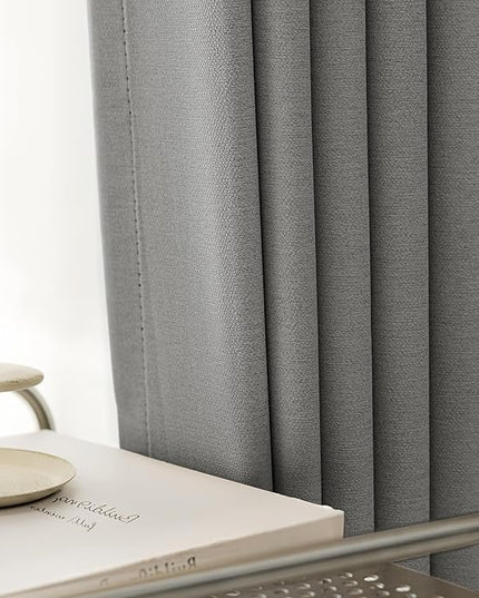 100% Blackout Curtains for Bedroom 90 inch Length 2 Panels Set, Farmhouse Linen-Look Textured Full Light Blocking Room Darkening Thermal Insulated Drapes for Living Room (W52xL90, Grey)