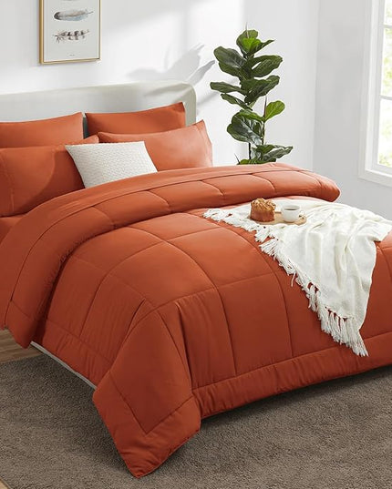 CozyLux Full Size Comforter Sets Terracotta, 7 Pieces Bed in a Bag, Burnt Orange Fall Comforter Full Size, All Season Bedding Sets with Stitch Quilted Comforter, Flat Sheet, Fitted Sheet, Pillowcases
