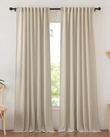 NICETOWN Linen Curtains for Living Room 2 Panels 95 inch Length Rod Pocket Back Tab Semi Sheer Drapes Light Filtering Privacy Farmhouse Curtain for Bedroom/Office, 52" W x 95" L, Taupe
