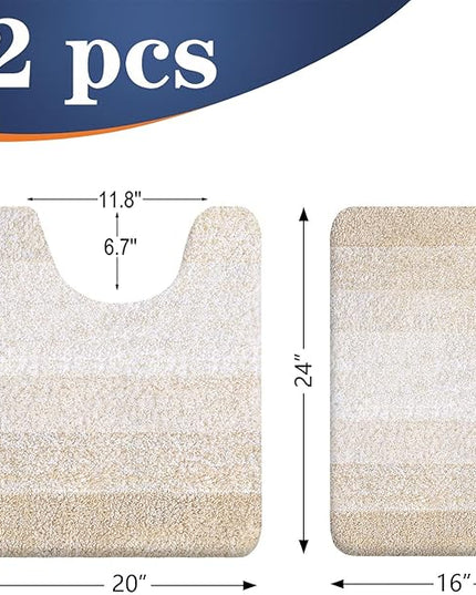 OLANLY Bathroom Rug Set 2 Piece, Soft Absorbent Microfiber Bath Mats and U-Shaped Contour Toilet Rug, Non-Slip, Machine Wash Dry, Plush Shaggy Bath Mats for Bathroom (24"x16"+24"x20", Light Beige)