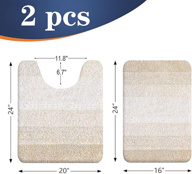 OLANLY Bathroom Rug Set 2 Piece, Soft Absorbent Microfiber Bath Mats and U-Shaped Contour Toilet Rug, Non-Slip, Machine Wash Dry, Plush Shaggy Bath Mats for Bathroom (24"x16"+24"x20", Light Beige)