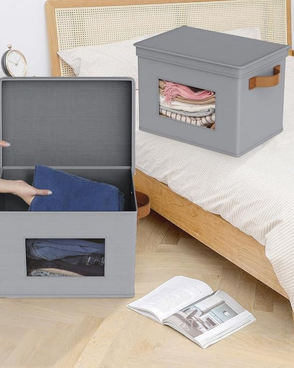 Univivi Storage Bins with Lids Collapsible Foldable Closet Storage Boxes for Clothes [3-Pack] Containers boxes with Handles Closet Storage for Home, Office, Bedroom (Grey,17" x 12"x 12")